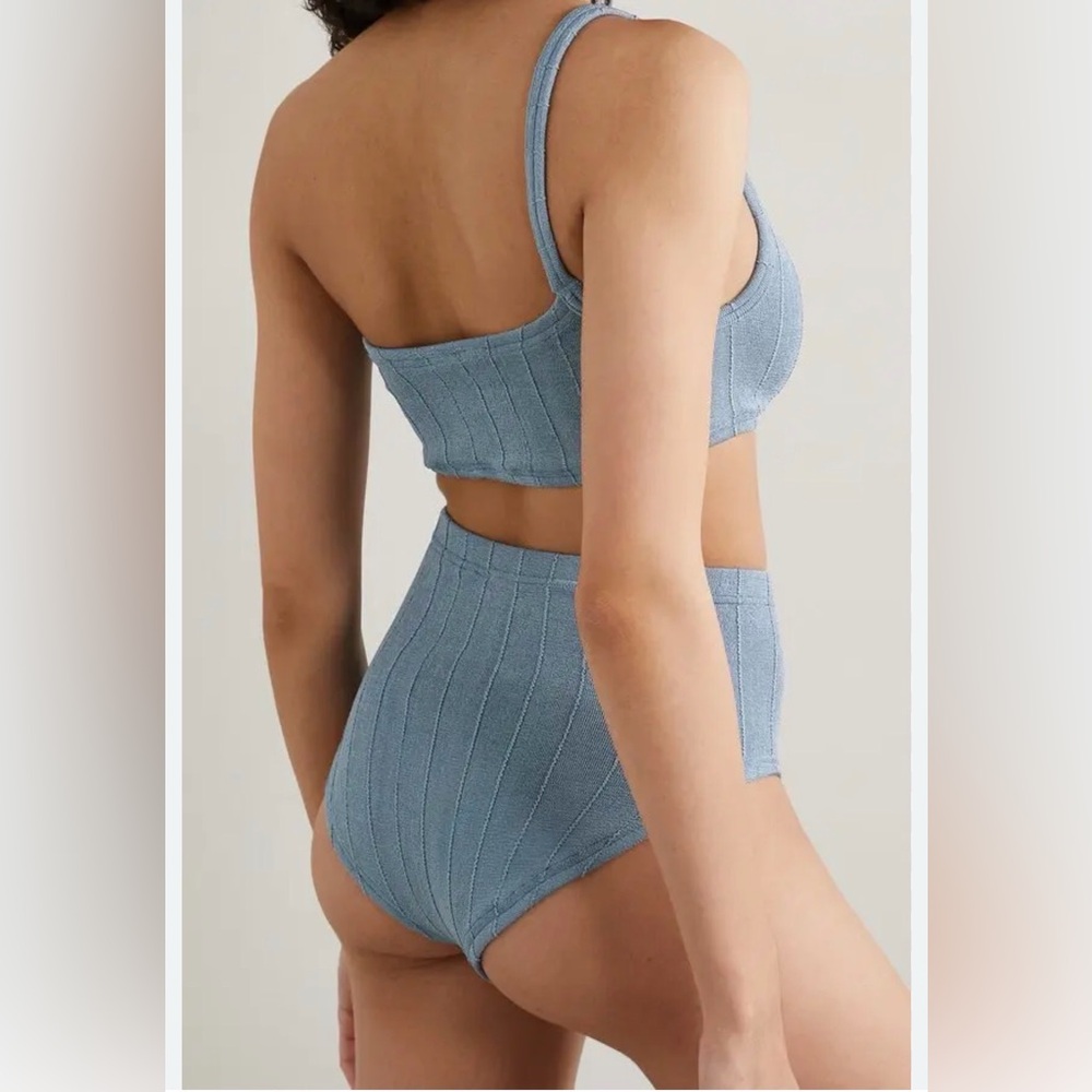 Hunza G Light Blue Bikini with high waisted and 1 shoulder top